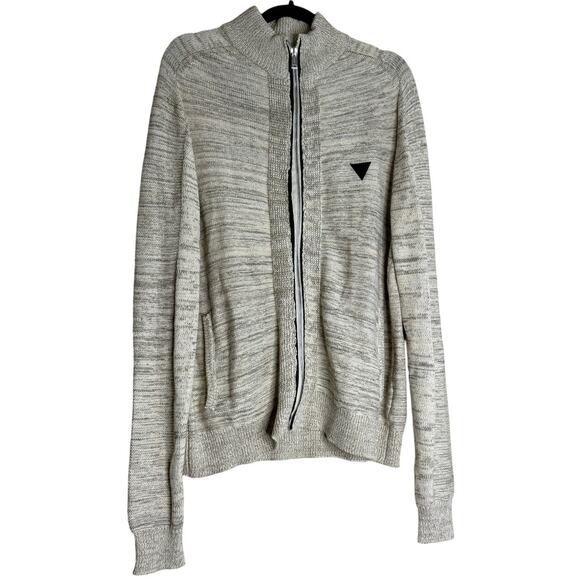 Guess Los Angeles Full Zip Sweater Mens XL Gray Knitted Long Sleeve Mock Neck - Picture 1 of 13